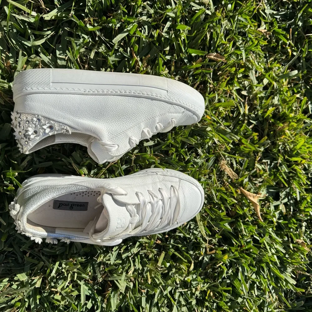 PAUL GREEN White Leather sneakers floral detail on back size US 5.5 - Picture 9 of 13